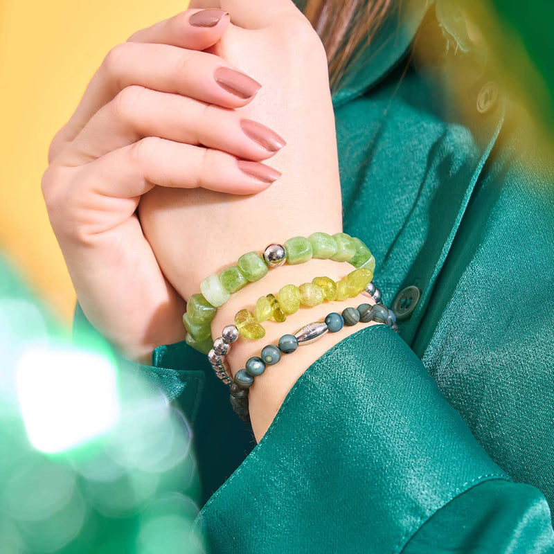Olivine | Silver | Uncut Gemstone Bracelet