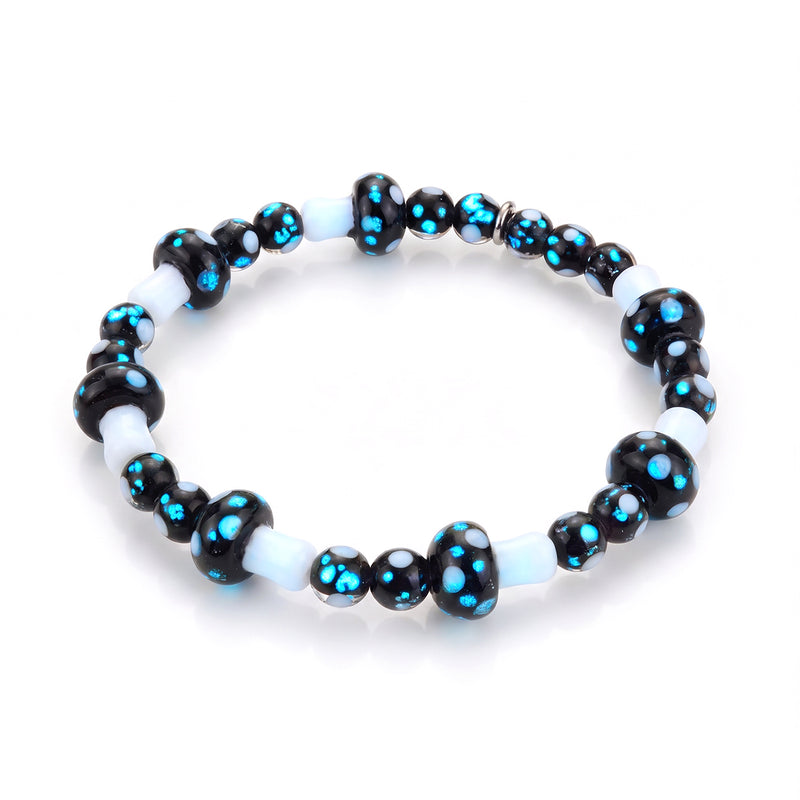 Neon Noir | .925 Sterling Silver | Deluxe Firefly Glass Mushroom Bracelet