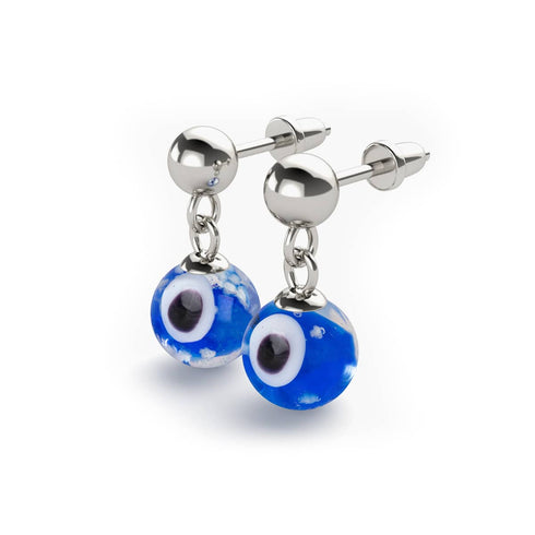 Nazar | .925 Sterling Silver | Firefly Glass Evil Eye Drop Stud Earrings