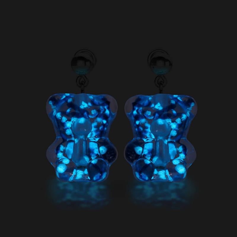 Tanzanite | .925 Sterling Silver | Firefly Glass Bear Drop Stud Earrings