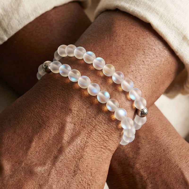 Rainbow White | Silver | Mermaid Glass Bead Bracelet