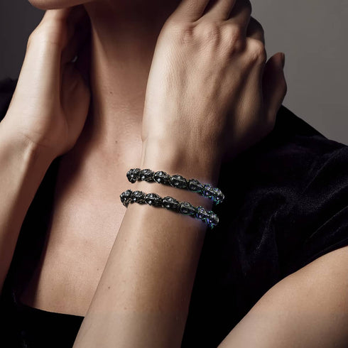 Hades | Hematite Skulls x Black GloWeave | Macrame Bracelet