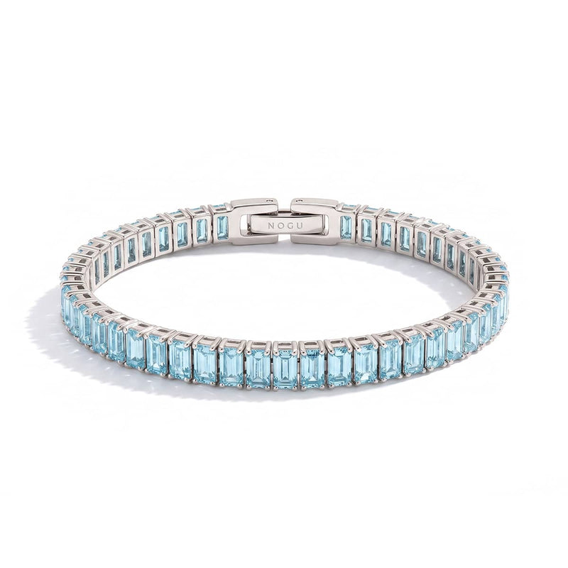 Aquamarine Baguette Cut Crystal x Rhodium | Tennis Bracelet