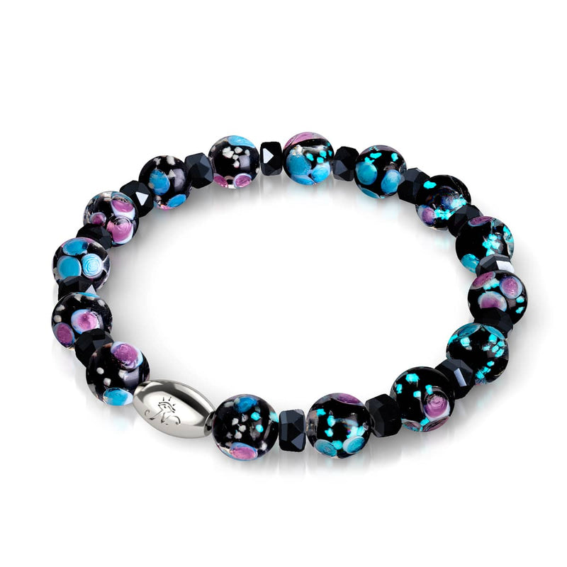 Black Orchid | .925 Sterling Silver | Firefly Glass Blossom Bracelet