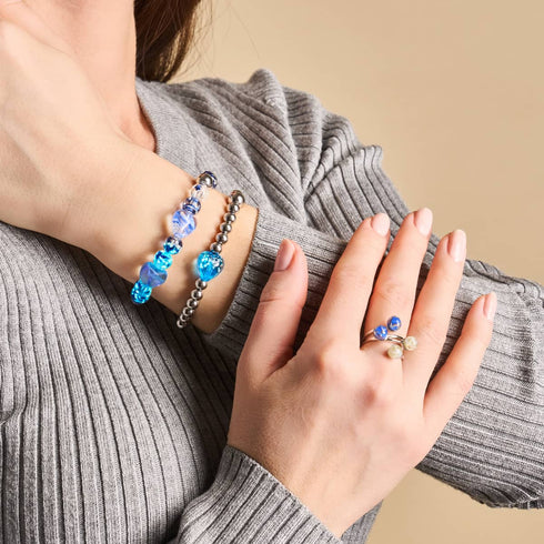 Lapis Flame | Firefly Glass x Murano Glass Hearts Bracelet
