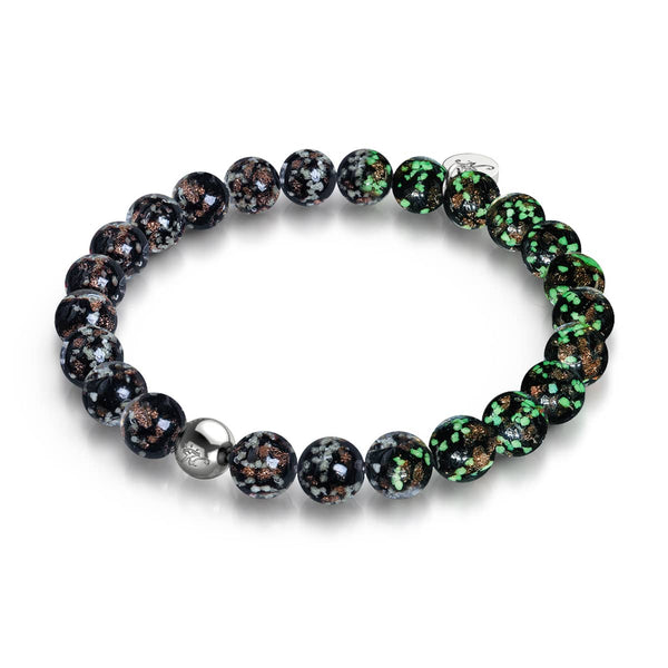 NOGUの黒いガラスビーズと.925スターリングシルバーのアクセントビーズが使われたオブシディアンFirefly Glassブレスレット