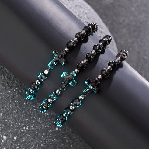 Obsidian | Silver | Firefly Glass Cross Bracelet