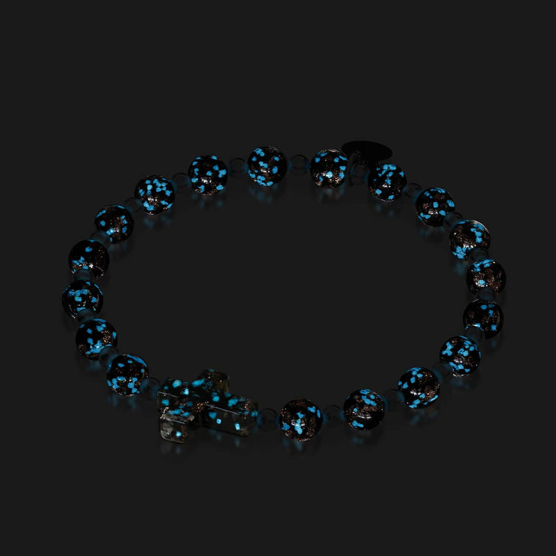 Obsidian | Silver | Firefly Glass Cross Bracelet
