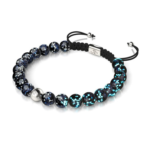 Pitch Black | Silver | Firefly Glass Macrame Bracelet