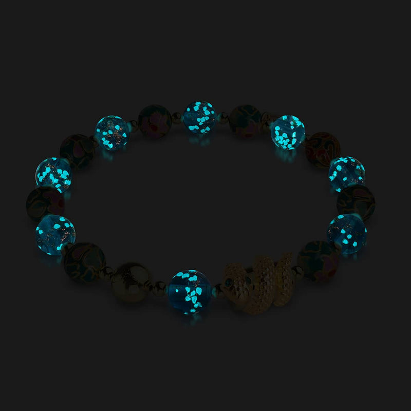 Sea Dragon | Enamel Lotus | Teal Firefly Glass Serpent Bracelet