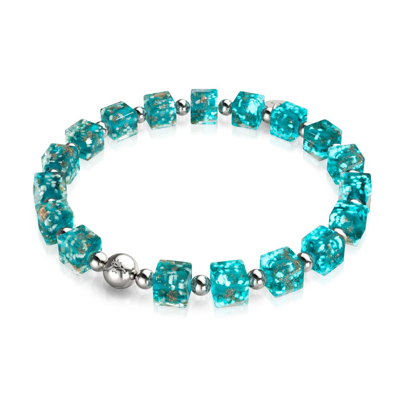 Teal | Silver | Firefly Glass Pebble Bracelet