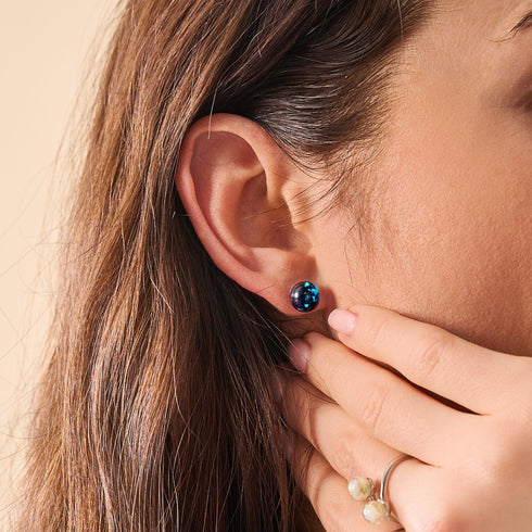 Pitch Black | .925 Sterling Silver | Firefly Glass Stud Earrings