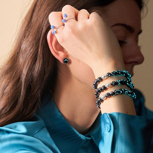 Pitch Black | .925 Sterling Silver | Firefly Glass Stud Earrings