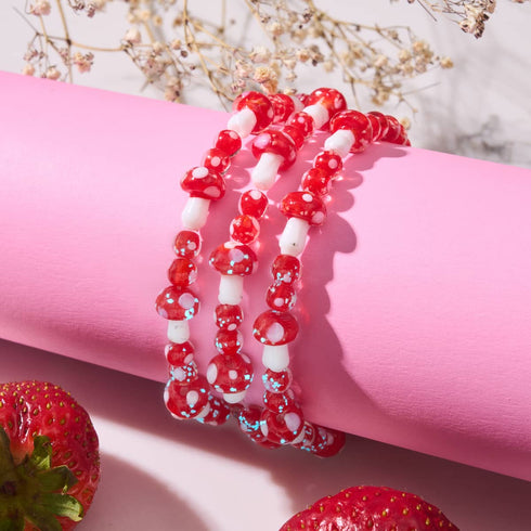 Cardinal | .925 Sterling Silver | Deluxe Firefly Glass Mushroom Bracelet