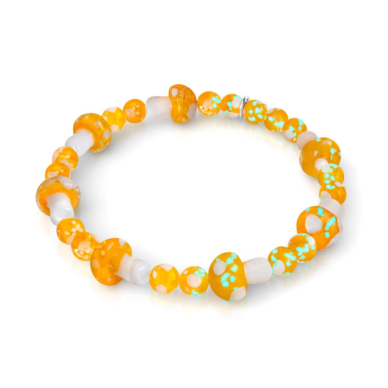 Orange | .925 Sterling Silver | Deluxe Firefly Glass Mushroom Bracelet