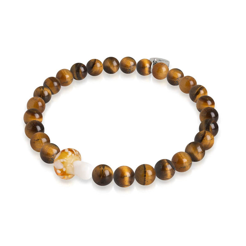 Tigers Eye | .925 Sterling Silver | Firefly Glass Mushroom Gemstone Bracelet