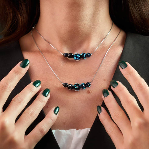 Pitch Black | .925 Sterling Silver | Firefly Glass Infinity Clasp Necklace