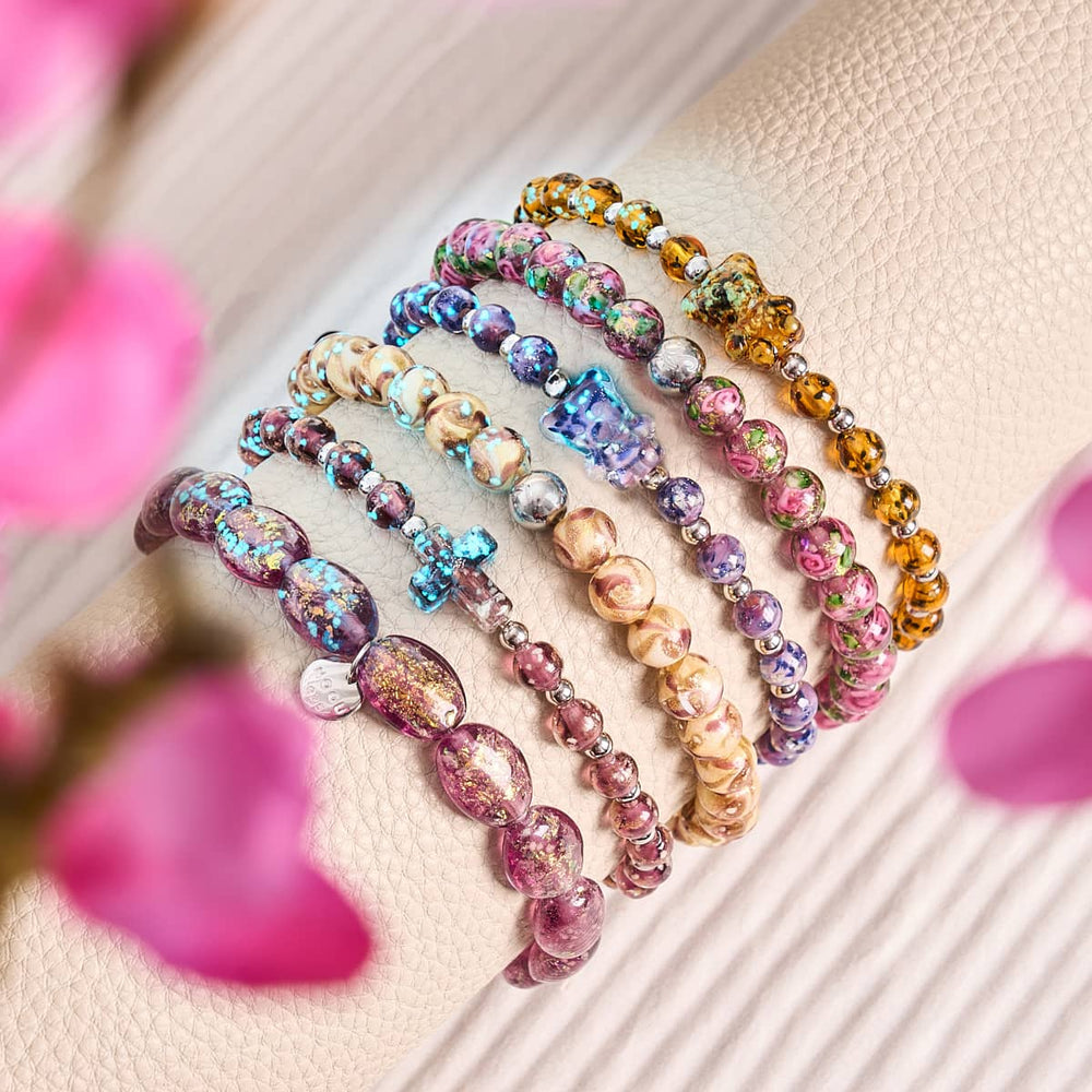 NOGU.studio - NOGU - Firework Glass Bracelets - Amethyst Spark | .925 Sterling Silver | Firework Glass Pebble Bracelet