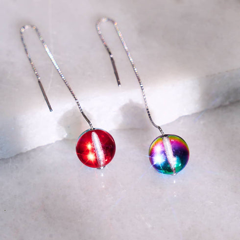 Mars Red | .925 Sterling Silver | Galaxy Glass Chain Drop Threader Earrings