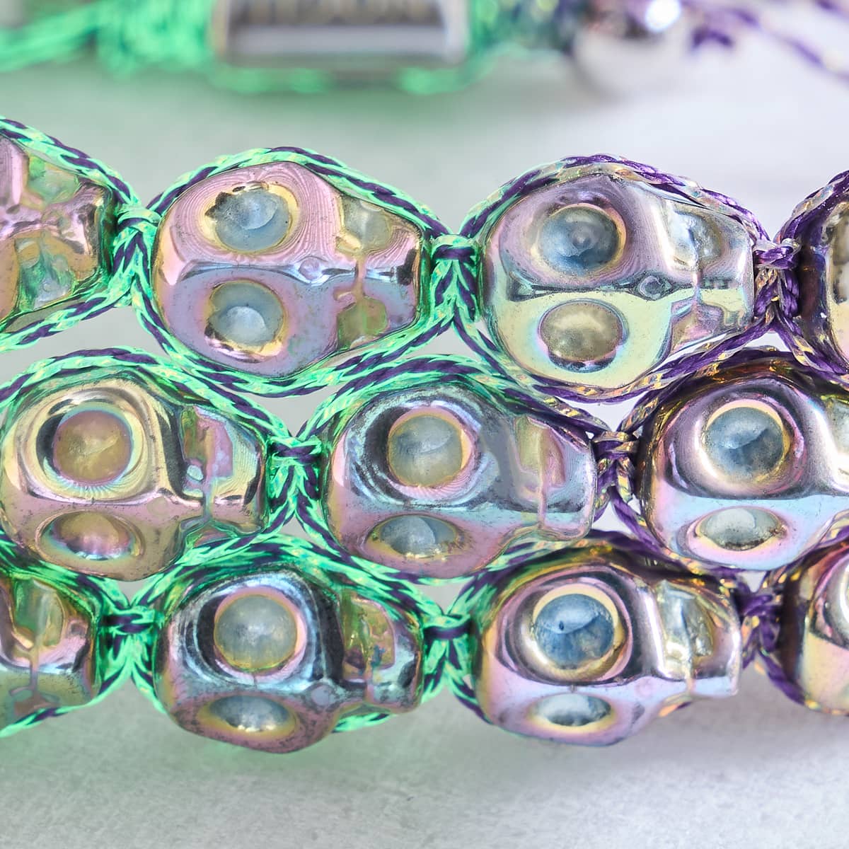 Elysian Waves | Iced Silver Skulls x Violet GloWeave | Macrame Bracelet