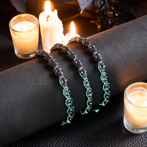 Witching Hour | Gunmetal Skulls x Violet GloWeave | Macrame Bracelet
