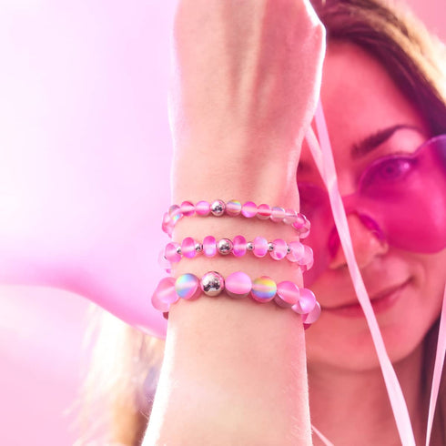 Pink Lemonade | Silver | Mermaid Glass Bead Bracelet