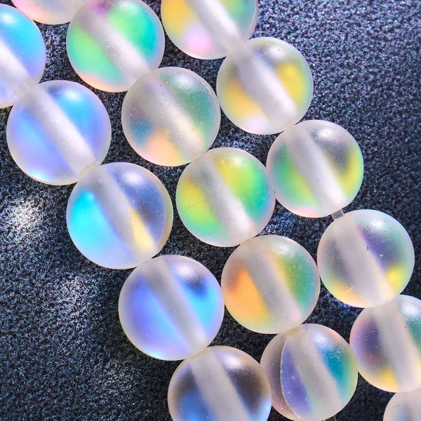 NOGU.studio - NOGU - Mermaid Glass Bracelets - Rainbow White | .925 Sterling Silver | Mermaid Glass Bead Bracelet