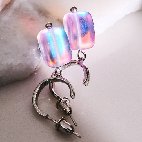 Lavender | .925 Sterling Silver | Mermaid Glass Pebble Huggie Earrings