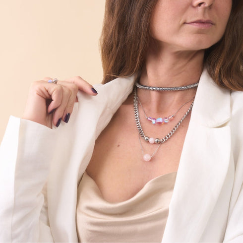 Serpentine | Chrome Hematite x Silver | Double Wave Necklace