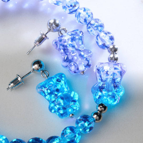 Tanzanite | .925 Sterling Silver | Firefly Glass Bear Drop Stud Earrings