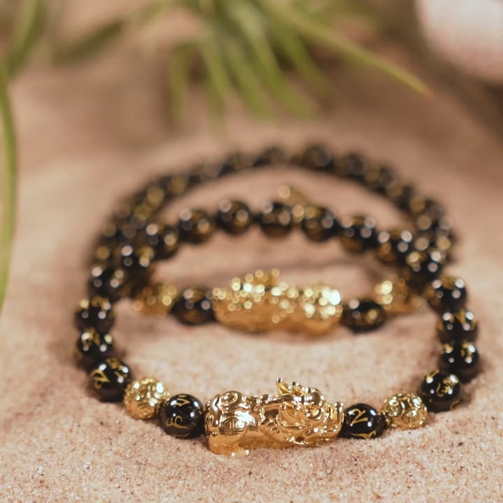 龍玄とし_ゴールドブレスレット Pixiu Feng Shui Bracelet | FIRE Element | Red Agate x 18k Gold