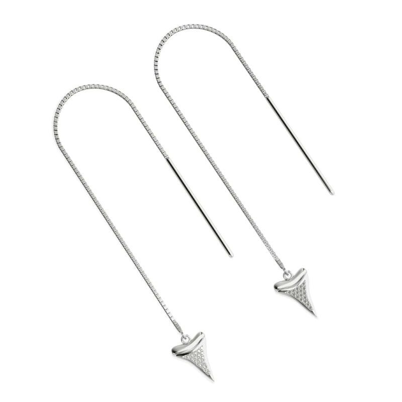 Shark Tooth Chain Drop Threader Earrings by Lauren Howe | .925 Sterling Silver | Crystal