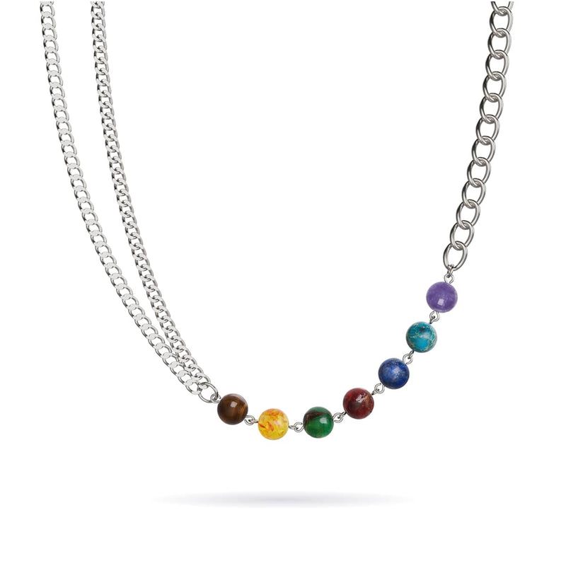 Rainbow Chakra | 7 Gemstone Chain Necklace | Silver