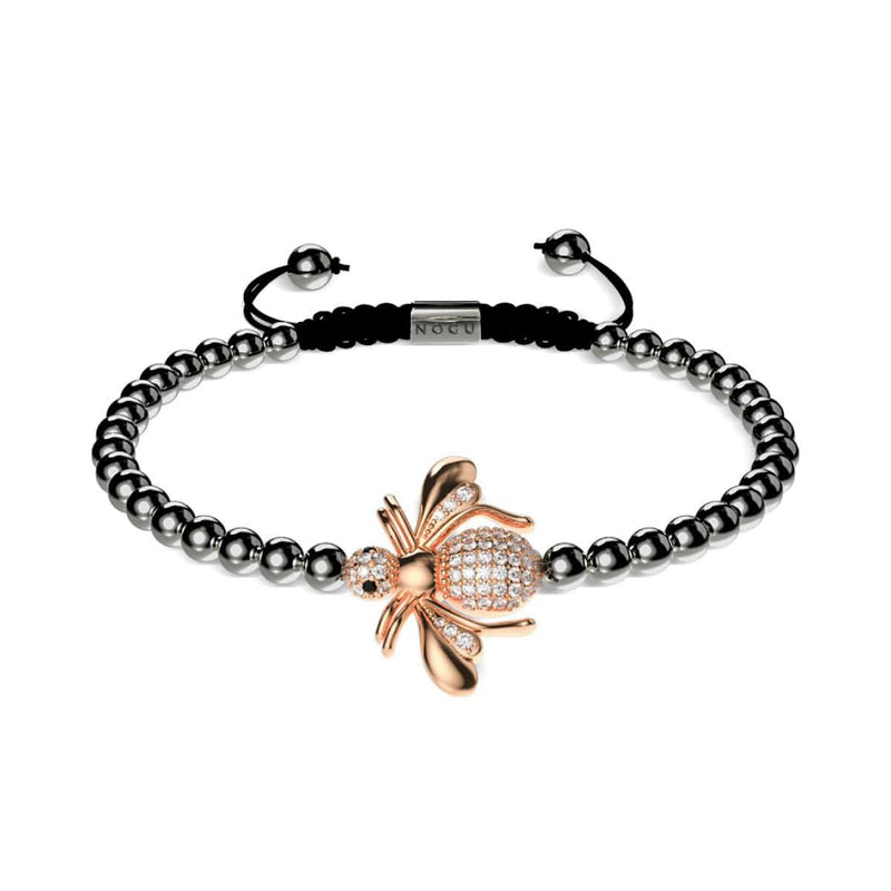 Queen | Gunmetal & 18k Rose Gold | Crystal Honeybee Macrame Charmballa Bracelet