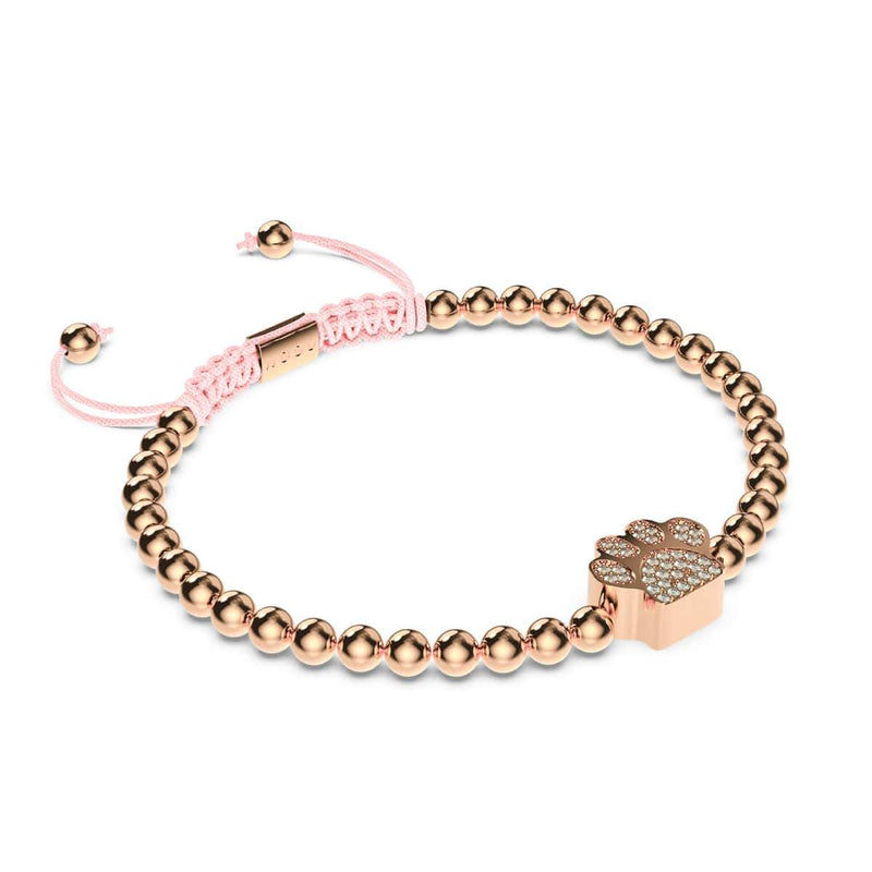 Paw | 18k Rose Gold | Pink | Crystal Pup Print | Macrame Charmballa Bracelet