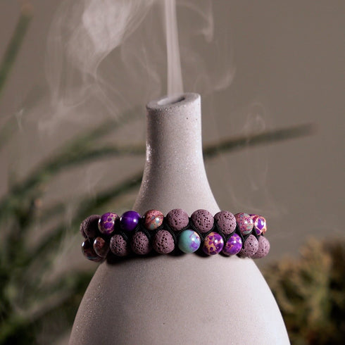 Purple Oceanic Jasper | Gunmetal | Lava Rock Diffuser Bracelet