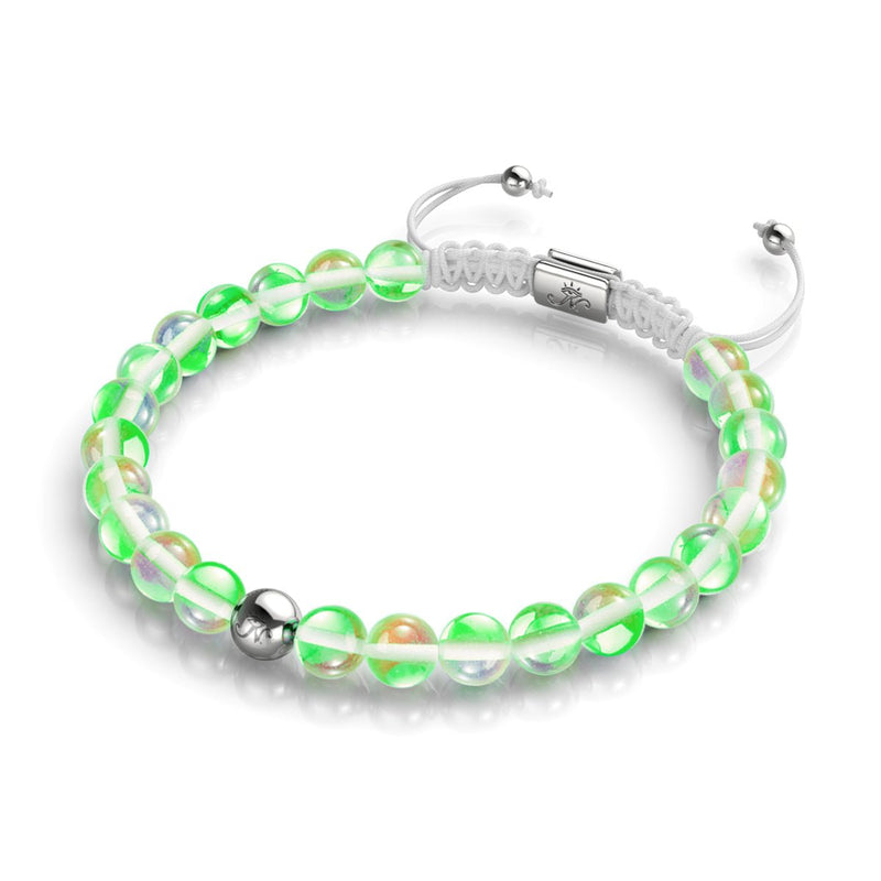 Verdant Moon | Silver | Galaxy Glass Macrame Bead Bracelet