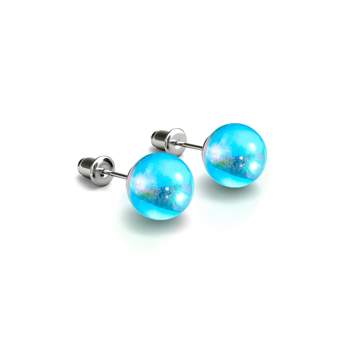 Blue Nebula | .925 Sterling Silver | Galaxy Glass Stud Earrings –