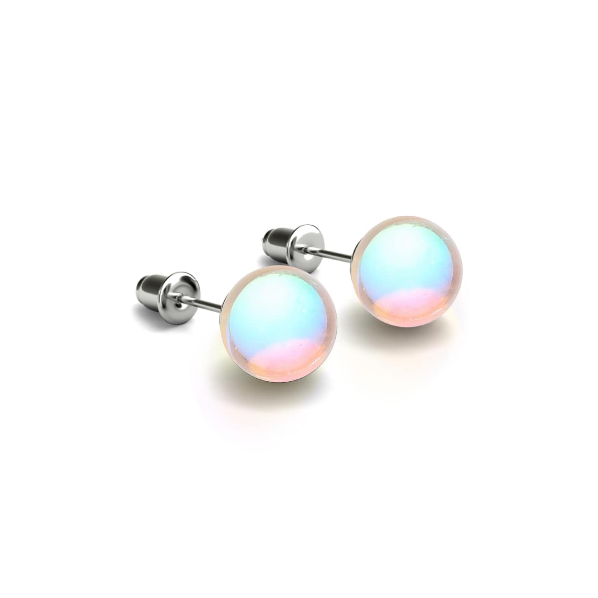 Rainbow White Sterling Silver Mermaid Glass Stud Earrings