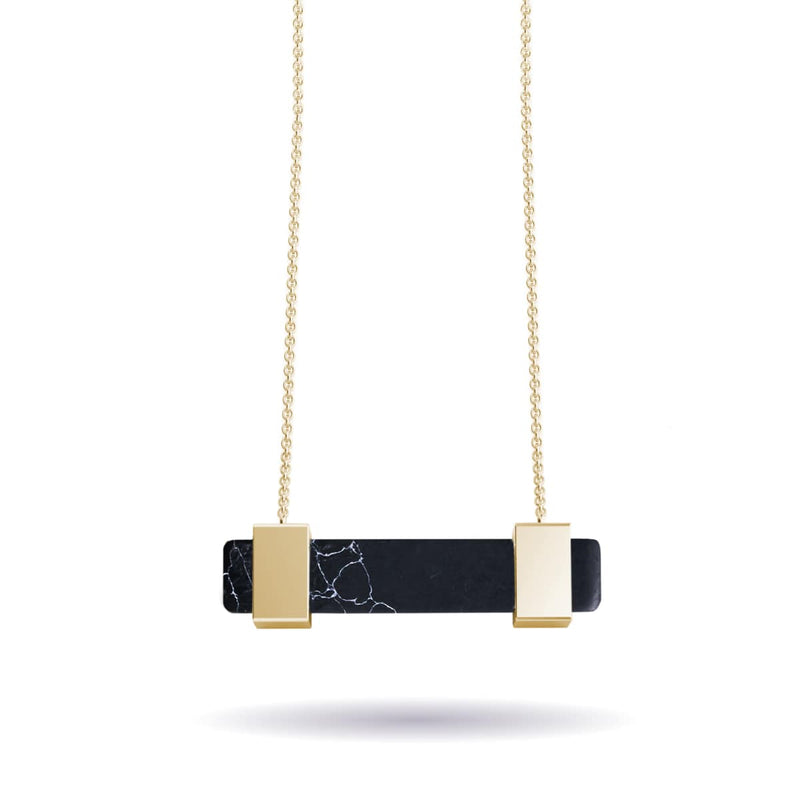 Black Agate | Gold | Gemstone Bar Necklace
