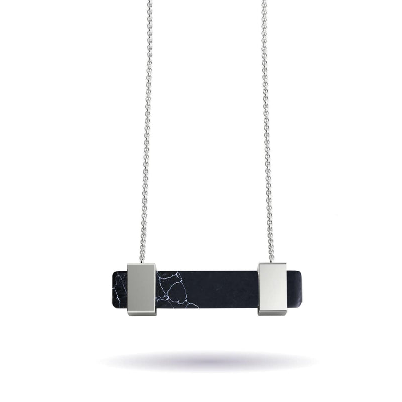 Black Agate | Silver | Gemstone Bar Necklace