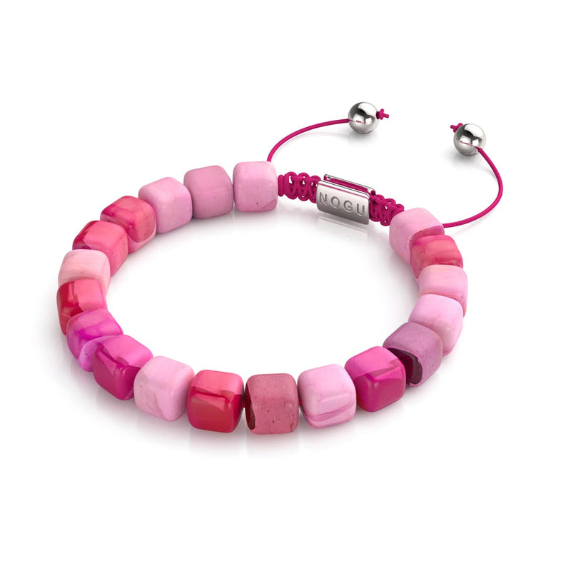 Fuchsia Agate | Silver | Gemstone Pebble Macrame Bracelet