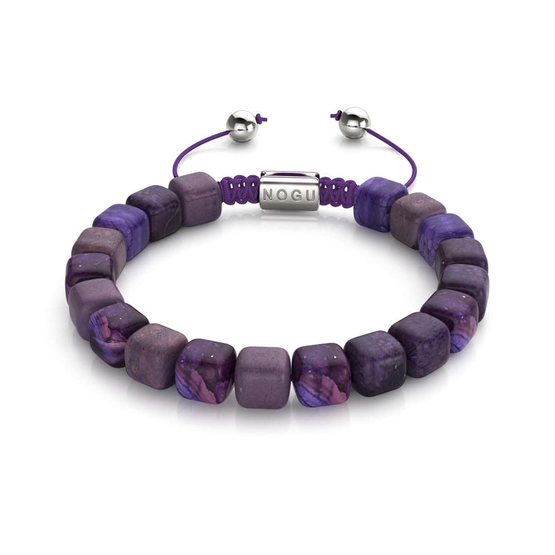 Purple Agate | Silver | Gemstone Pebble Macrame Bracelet