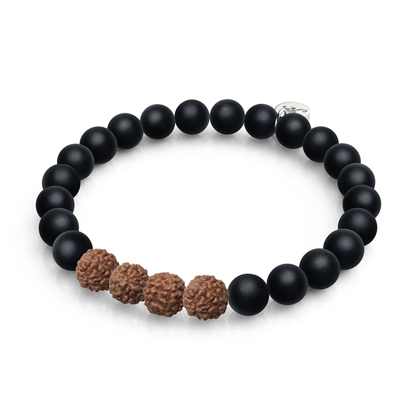 Guru | Matte Black Agate x Rudraksha |  Mala Bracelet