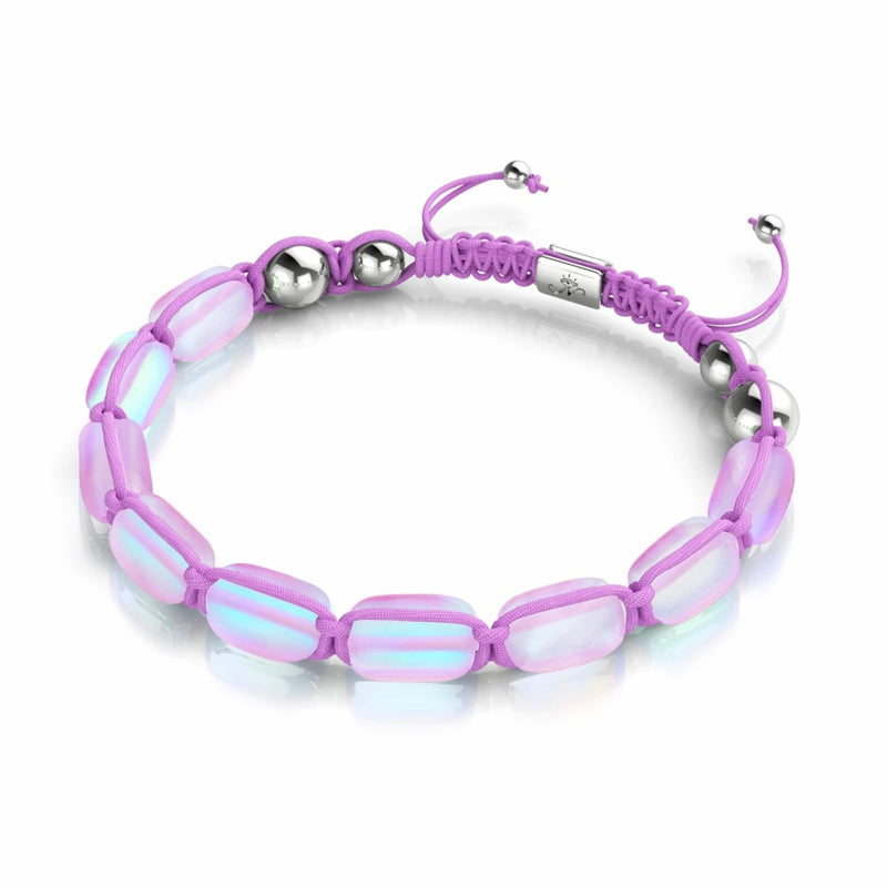 Lavender | Silver | Mermaid Glass Pebble Macrame Bracelet