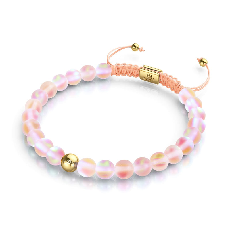 Peach | Gold | Mermaid Glass Macrame Bead Bracelet