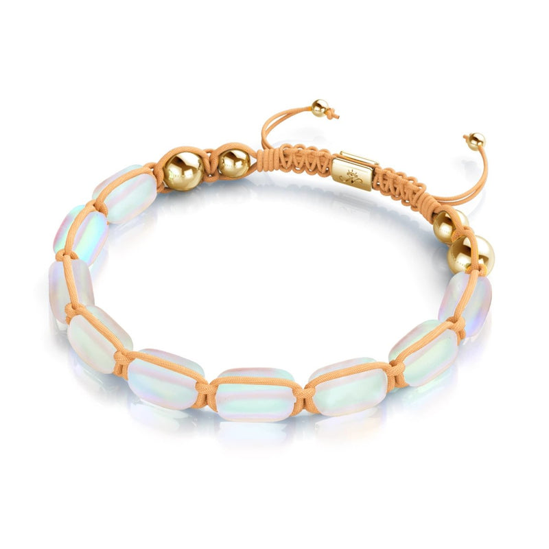 Peach | Gold | Mermaid Glass Pebble Macrame Bracelet