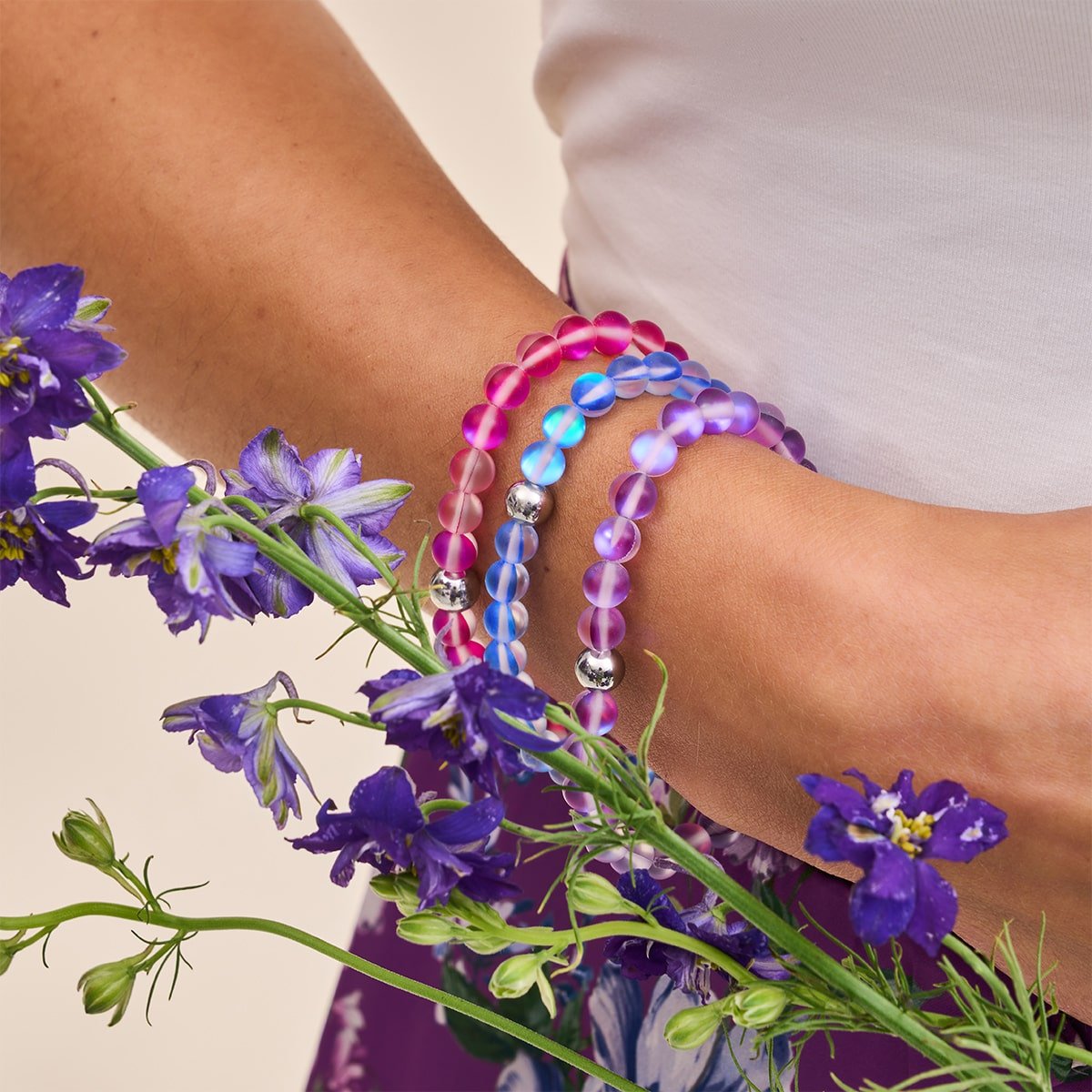 A close-up of the Violet Mermaid Glass bracelet, highlighting its deep, rich color.