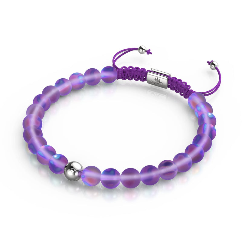 Violet | Silver | Mermaid Glass Macrame Bead Bracelet