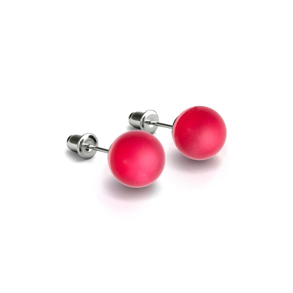 NOGU Dark Vermillion .925 Sterling Silver Mermaid Glass Stud Earrings in Red Silver
